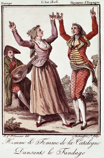 Hombre y mujer de Cataluña bailando el Fandango de Unknown artist