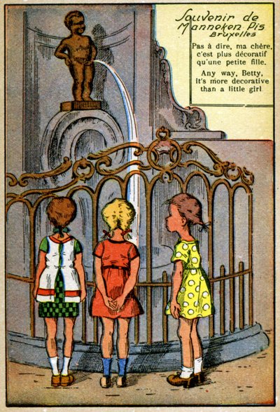Manneken Pis en Bruselas, c.1950 (impresión) de Unknown Artist