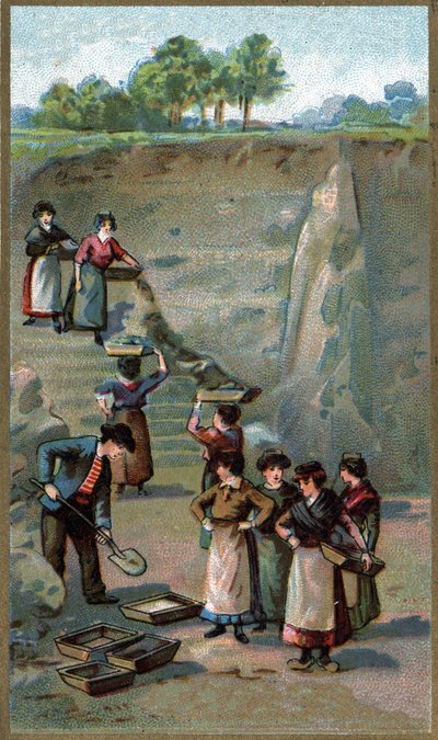 Fabricación de porcelana, cantera de caolín. Cromolitografía de finales del siglo XIX de Unknown artist