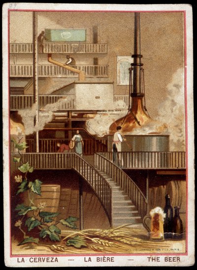 Fabricación de la cerveza en el siglo XIX: Cervecería - Cromolitografía s.d. siglo XIX de Unknown artist