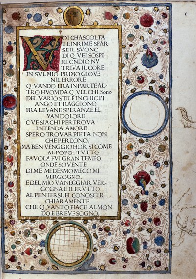 Página manuscrita de Il Canzoniere de Francesco Petrarca (Petrarca) (1304-1374) 1493 de Unknown artist