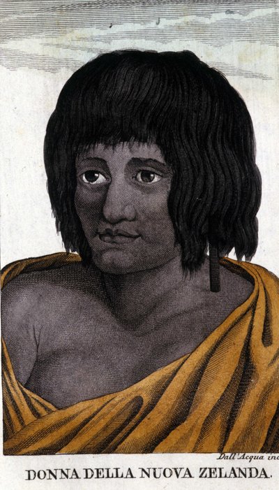 Mujer maorí de Nueva Zelanda. Grabado de principios del siglo XIX. de Unknown artist
