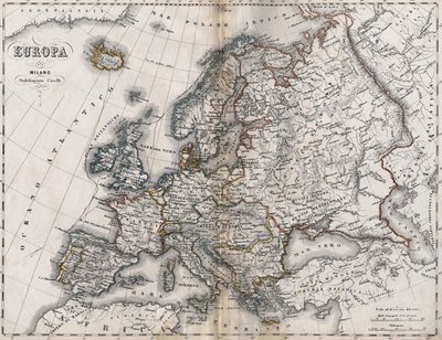 Mapa de Europa. Segunda mitad del siglo XIX. Atlas italiano. Stabilimento Civelli. Milán. de Unknown artist