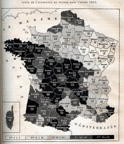 Mapa de la ignorancia en Francia en 1865 de Unknown artist