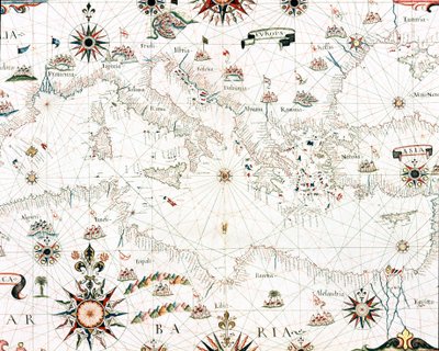 Mapa del Mar Mediterráneo y la costa (Detalle del portulano de Castellini) de Unknown artist