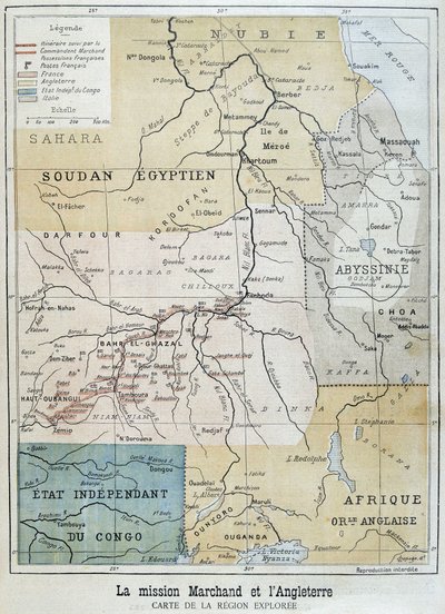Mapa del área explorada por la Misión Marchand - en “Le Petite Journal” del 09/10/1898 de Unknown artist