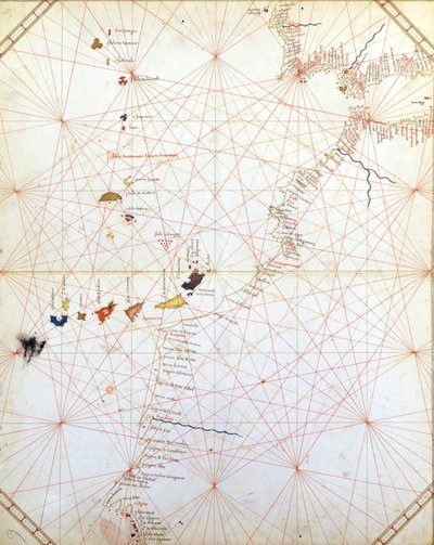Mapa que muestra Gibraltar, Marruecos y las Islas Canarias. Portulano del siglo XV de Unknown artist