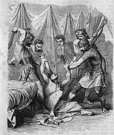 Marcus Hordeonius Flaccus, senador romano, masacrado por sus propios soldados en el siglo I. Grabado del siglo XIX. de Unknown artist
