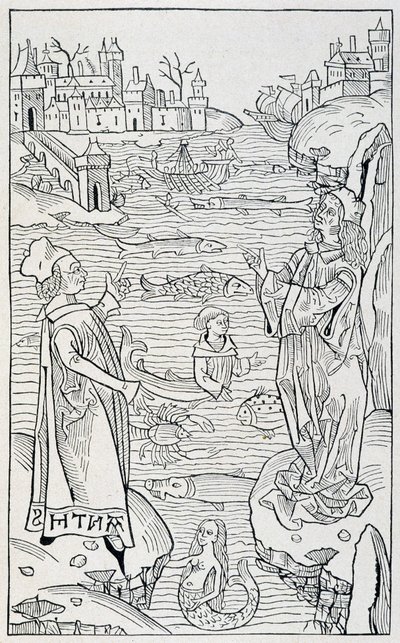 Animales marinos y monstruos - portada del capítulo "De Piscibus" de "Hortus Sanitatis", edición de Maguncia del año 1491 de Unknown artist