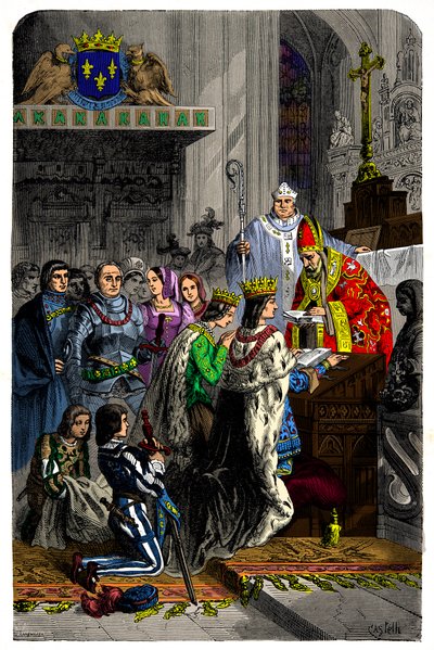 Matrimonio entre Carlos VIII (1470-1498) y Ana de Bretaña (1477-1514) el 13 de diciembre de 1491 en el castillo de Langeais, grabado del siglo XIX de Unknown artist