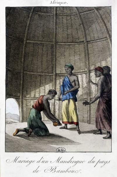 Matrimonio en los Mandingas (¿Mali?), África - grabado de Unknown artist