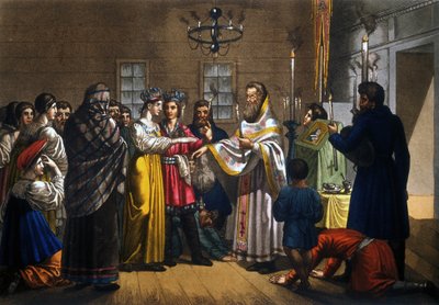 Matrimonio de campesinos rusos celebrado según el rito ortodoxo de Unknown artist