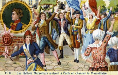 Los federados de Marsella llegan a París cantando la Marsellesa - cromo, finales del siglo XIX de Unknown artist