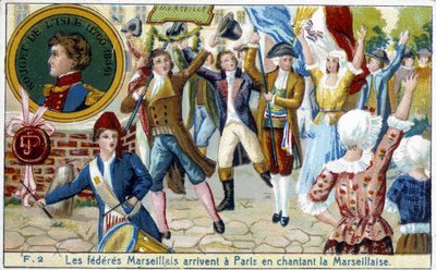 Federados de Marsella llegan a París cantando la Marsellesa - cromo, finales del siglo XIX de Unknown artist