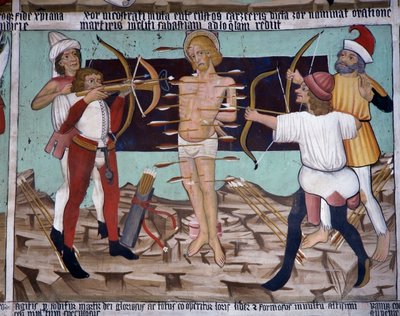 Martirio de San Sebastián, vida de San Sebastián (siglo XV), frescos, Capilla de San Sebastián, Villard-de-Lans, Ródano-Alpes, Francia. de Unknown artist