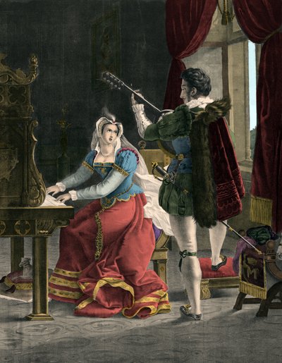 María Estuardo y David Rizzio - María I Estuardo (1542-1587) con David Rizzio - Grabado del siglo XIX de Unknown artist