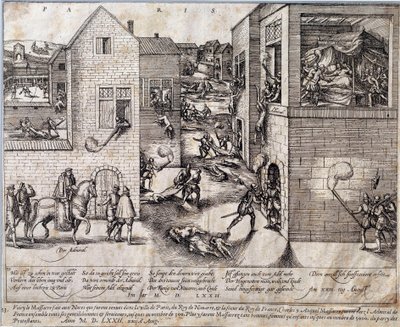 Masacre de San Bartolomé en París en la noche del 24 de agosto de 1572. Grabado del siglo XVI. Pau, Museo del Castillo de Unknown artist