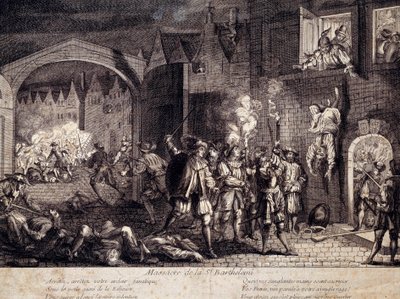 Masacre de San Bartolomé en París la noche del 24 de agosto de 1572. Grabado del siglo XVI. Pau, Museo del Castillo de Unknown artist