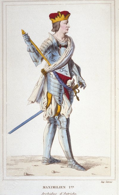 Maximiliano I (de Habsburgo). Archiduque de Austria, Rey de los Romanos y Emperador Germánico (1459 - 1519). Grabado de 1830 de Unknown artist