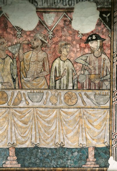 Escena de comida en el refectorio de los Peregrinos, detalle, de la catedral de Lleida de Unknown artist