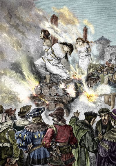 Inquisición medieval: Quema de brujas en una ciudad francesa de Unknown artist