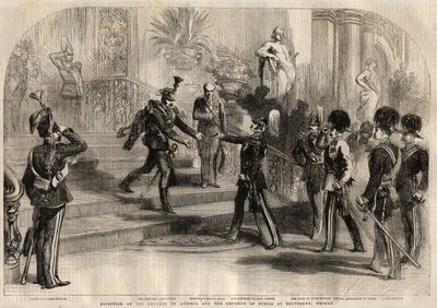 Encuentro entre el zar ruso Alejandro II (1818-1881) y el emperador austriaco Francisco José I (1830-1916) en el Belvedere en Weimar (Alemania). De izquierda a derecha están Alejandro II, Francisco José I, Carlos Alejandro Duque de Sajonia-Weimar-Eisenach de Unknown artist