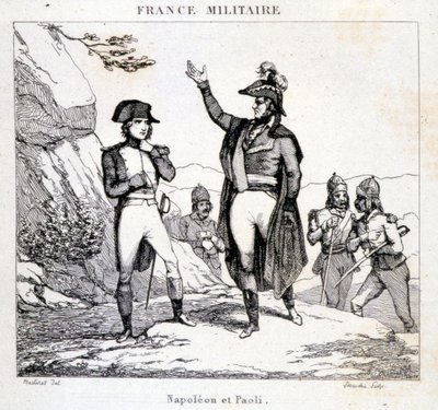 Encuentro de Napoleón Bonaparte y Pasquale o Pascal Paoli (1725 - 1807), Patriota de Córcega. Grabado del siglo XIX de Unknown artist