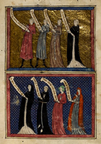 Hombres y mujeres heridos por el Dios del Amor de "Le Roman de la Rose". de Unknown artist