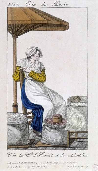 Vendedor de frijoles y lentejas secas - en “Cris de Paris”, principios del siglo XIX de Unknown artist