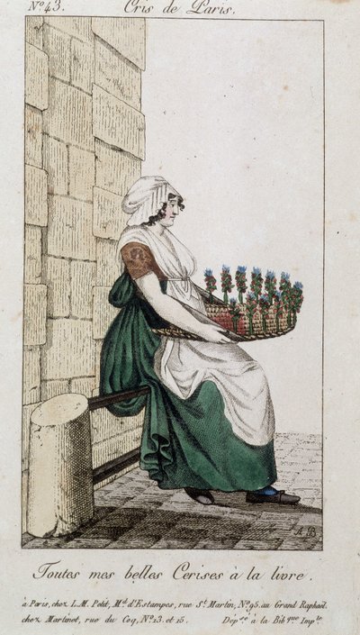 Comerciante de cerezas - en "Cris de Paris", principios del siglo XIX de Unknown artist