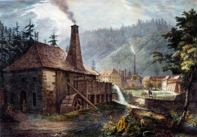 Metalurgia: Vista de las forjas de Framont. Litografía alrededor de 1850. Nancy, museo histórico de Lorena de Unknown artist