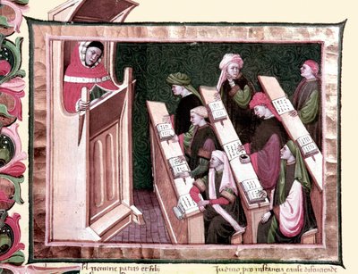 Edad Media: Enseñanza en una universidad. Manuscrito de principios del siglo XV. Biblioteca Nazionale Centrale de Florencia de Unknown artist