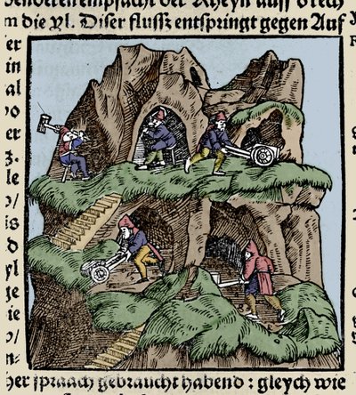 Minas en el siglo XV. Grabado de Johann Stumpff "Den Edlen Strength Besten Fromen". principios del siglo XVI de Unknown artist