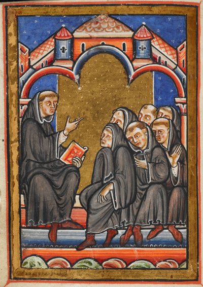Miniatura de Cuthbert enseñando a los monjes en el monasterio de Lindisfarne, del capítulo 16 de la Vida en prosa de San Cuthbert, de Bede. de Unknown artist