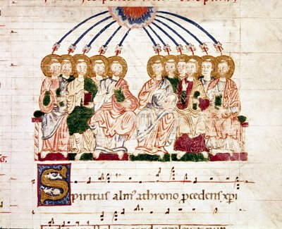Miniatura de pentecostés de un antifonario gradual (tropair) (ms. 65) siglo XII Plaisance, Biblioteca Capitolare de Unknown artist