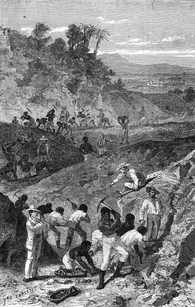 Minería de una mina de diamantes en África en 1869 de Unknown artist