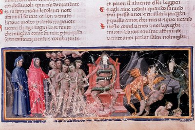 Minos juzga las transgresiones y despacha las almas (canto 5 del Infierno, en la Divina Comedia) - miniatura de Unknown artist