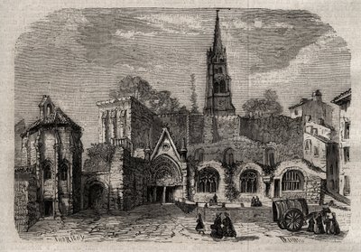 Iglesia monolítica en Saint-Emilion - Iglesia monolítica de Saint Emilion en Gironda - grabado en Dictionnaire populaire illustrious - 1864 - por Joseph Decembre y Edmond Allonier de Unknown artist
