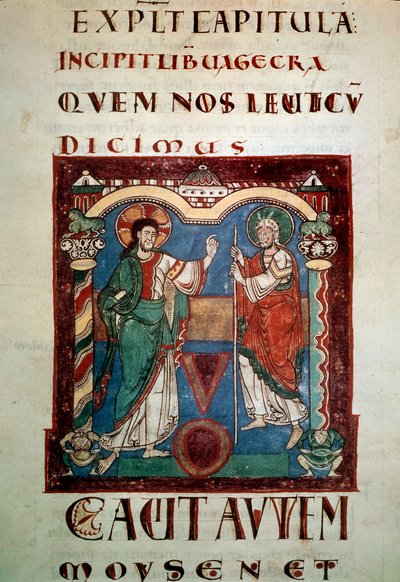 Mes antes de Dios. Página iluminada del tropair de Saint Martial de Limoges. Principios del siglo XI de Unknown artist