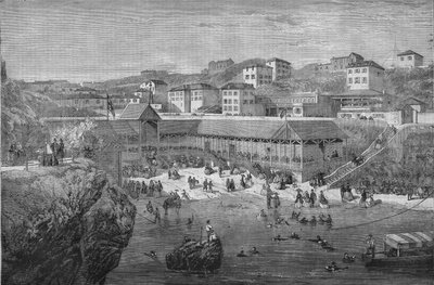 Mañana en los baños de mar de Biarritz en 1867. de Unknown artist