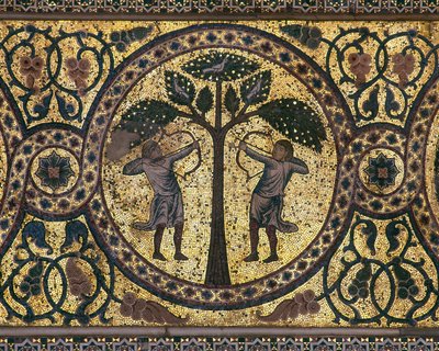 Mosaico de la caza real (primer plano), la Sala de la Fuente, 1165-67 de Unknown