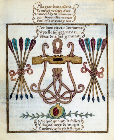 Lema de los Reyes Católicos. Emblema de los Reyes Católicos. Miniatura en “Devocionario de la Reina Da Juana a Quien Llamaron la Loca” por Pedro Marcuello de Unknown artist
