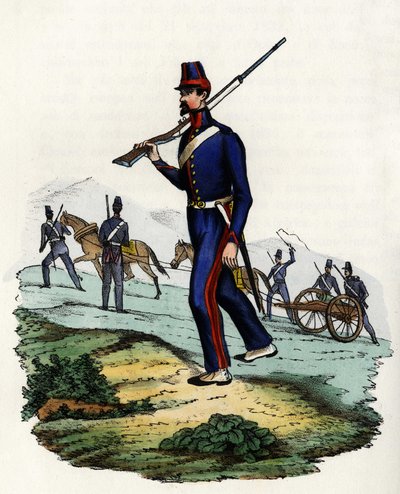 Batallón de artillería de montaña del ejército francés de África en Argelia en 1830. En “Storia d