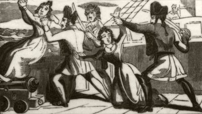 La Sra. Glass y su hija implorando a los piratas que les salven la vida, c.1836 de Unknown artist