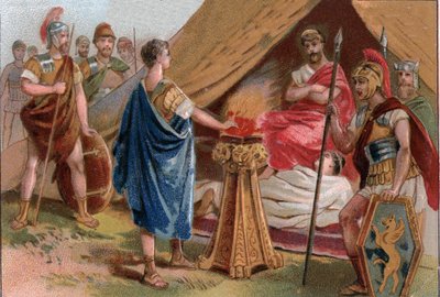 Mucio Escévola ante Porsenna. Cayo Mucio Escévola, un joven patricio romano capturado por la guardia real de Porsenna de Unknown artist