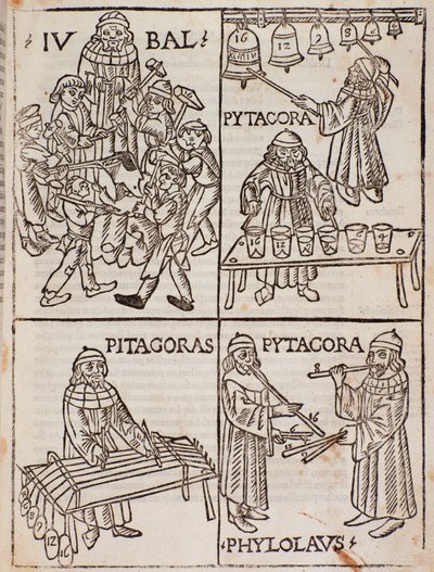 Teorías musicales de Pitágoras. Página tomada de Theorica Musicae de Franchino Gaffurio de Unknown artist