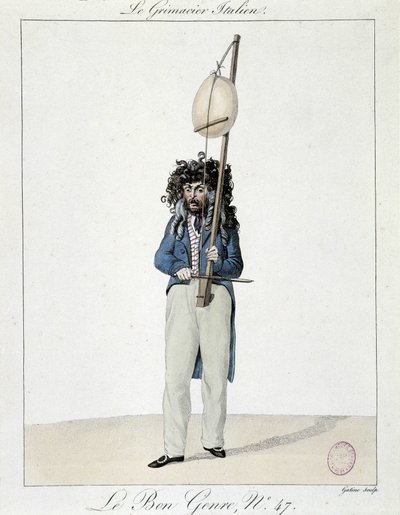 Músico en la calle: el grimacier italiano - grabado de Unknown artist