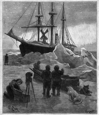 El barco de exploración polar de Nansen Fram atrapado en el hielo - grabado de The report of the Fram expedition of 1893-1896, por Fridtjof Nansen (1861-1930). de Unknown artist