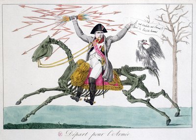 Napoleón: caricatura de un hombre guerrero en un esqueleto de caballo - en 