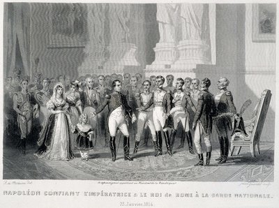 Napoleón confiando la Emperatriz y su hijo, el Rey de Roma, a la Guardia Nacional (23 de enero de 1814) - en “Fastes de Gardes nationales de France” de Unknown artist